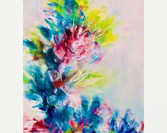 Abstract floral painting, flower wall art, moder painting on canvas