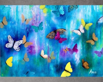 Butterfly painting, abstract butterfly art, oil painting, original painting, butterflies wall art