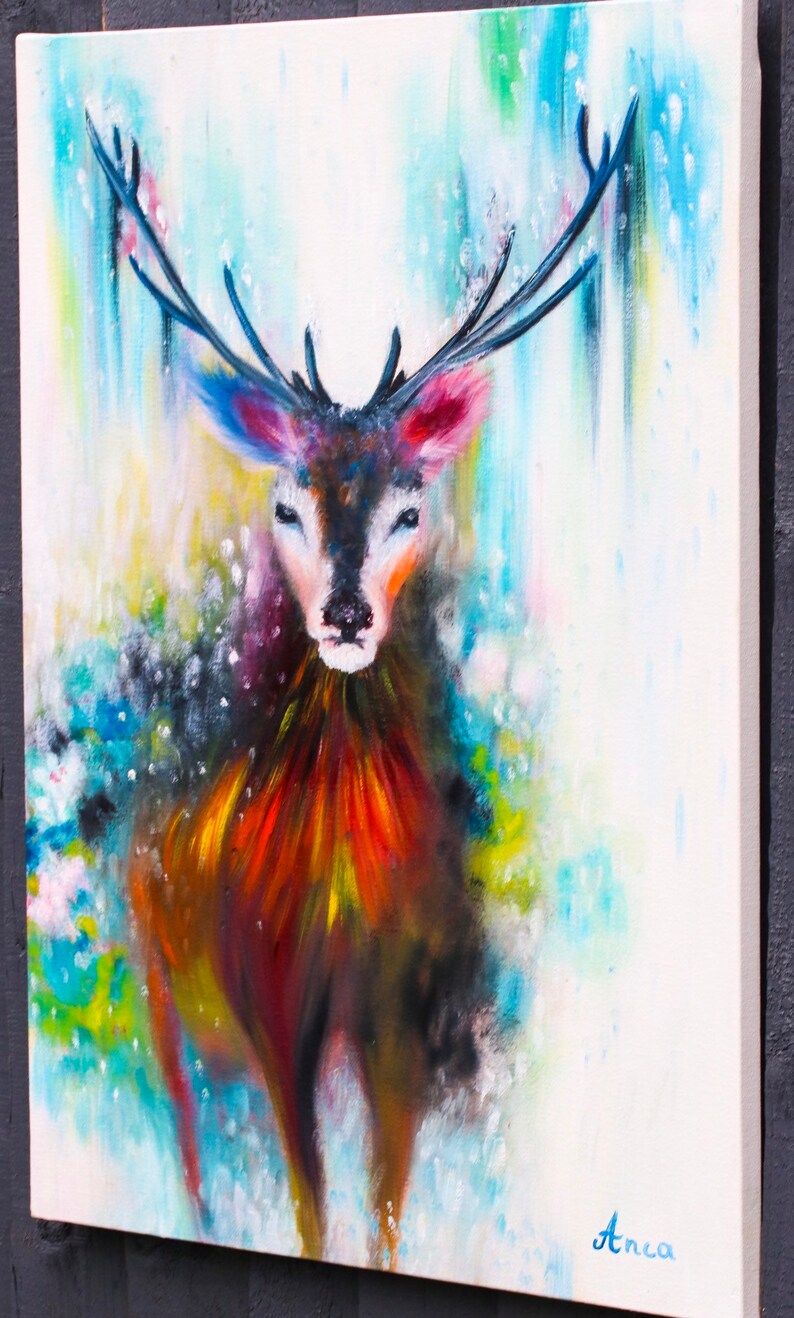 Animal Stag Deer Abstract Painting, Stag Painting on Canvas, Original ...