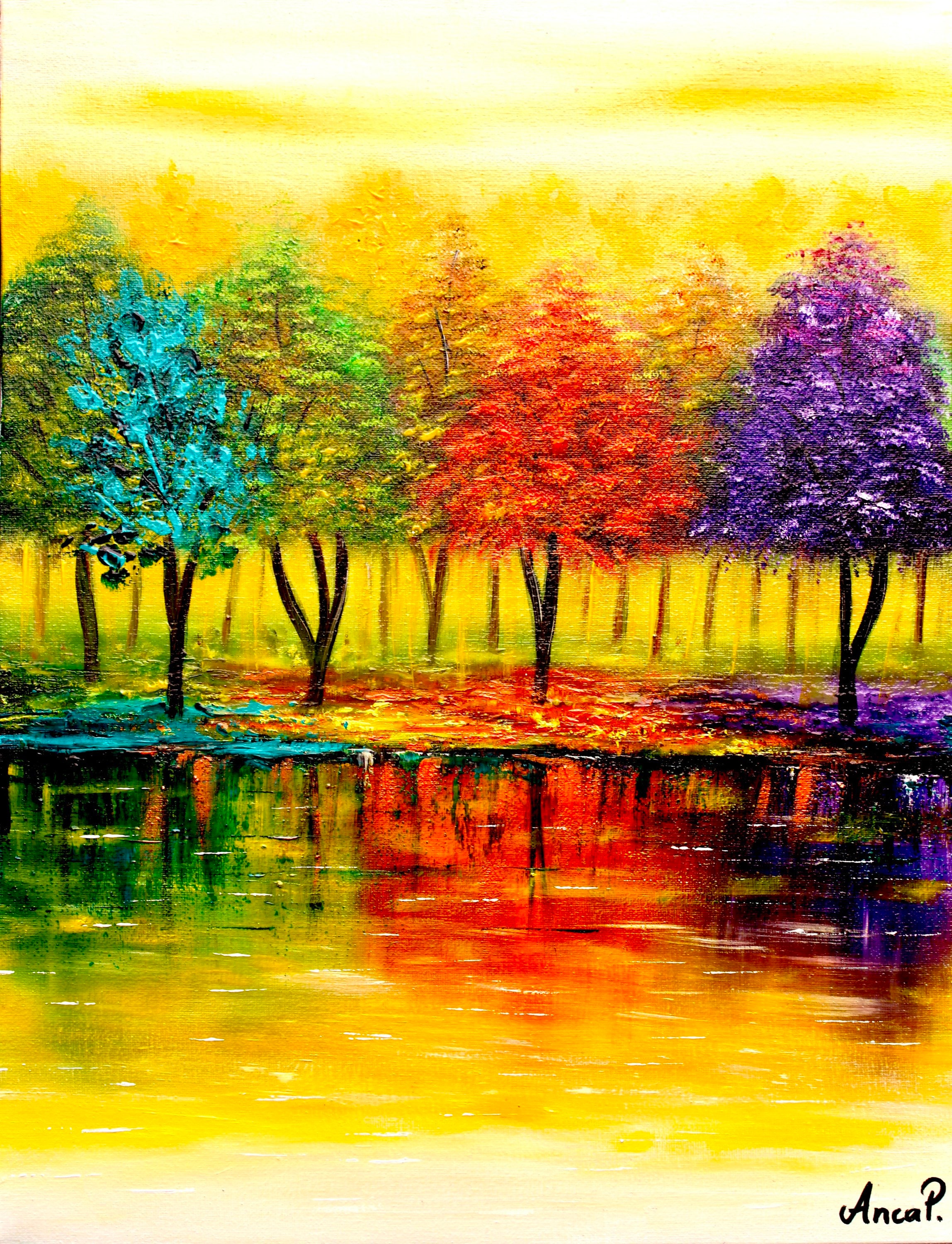 Landscape Painting Colourful Tree Painting Modern Artwork Oil