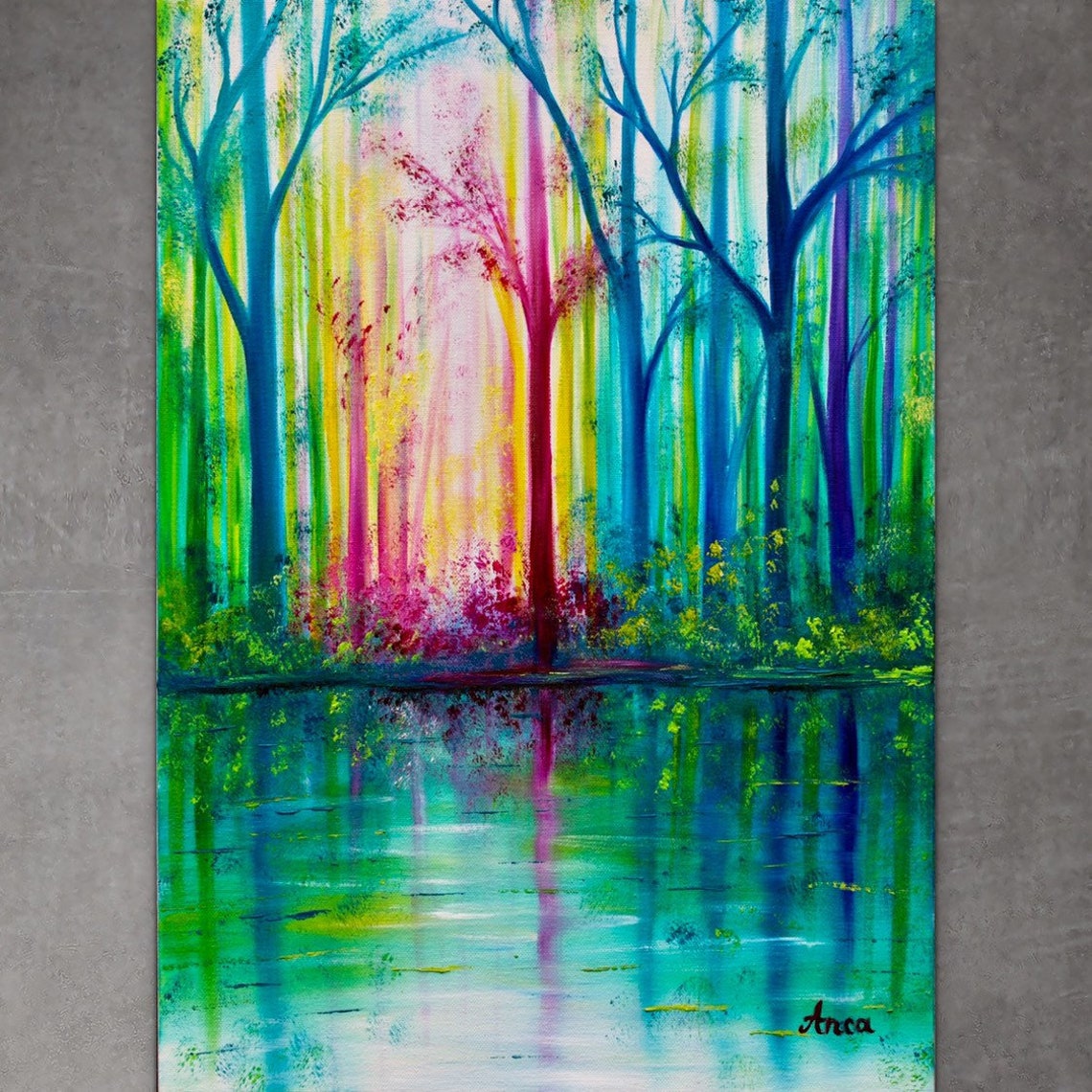 Colourful Woods Painting Modern Wall Art Etsy UK
