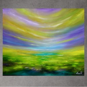 Abstract landscape painting, original oil painting on canvas, landscape art, modern abstract sky cloud field