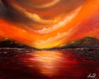 Seascape  painting, ocean art, sunset painting, sea wall art, Landscape oil painting on canvas