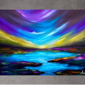Pintura a óleo de paisagem sobre tela, pintura marinha, pintura costeira, pintura artesanal