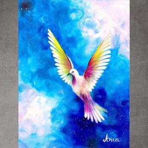 White dove Art- white pigeon painting -  dove - animal- bird-wildlife- flying dove art - white pigeon decor