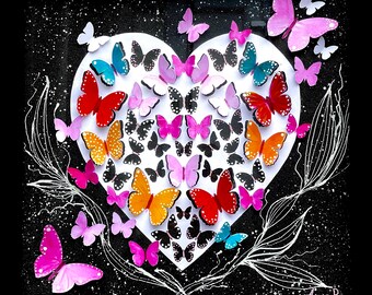 Ingelijst schilderij met 3D handgeschilderde vlinders, olieverfschilderij, 3D vlinder decor, 3D vlinders, roze kunst aan de muur, huwelijkscadeau