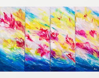 Multi panel abstract oil painting on canvas, modern painting, office wall art, textured art