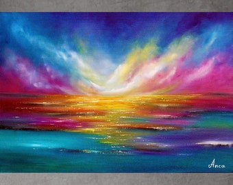 Original Oil Painting, colourful Seascape Painting, Abstract painting, sea wall art, abstract art, coastal painting, Beach Painting,