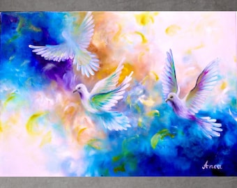 ORIGINAL DOVE PAINTING- white pigeon painting, white dove gifts, dove wall art, dove art, dove artwork, pigeon painting , dove painting