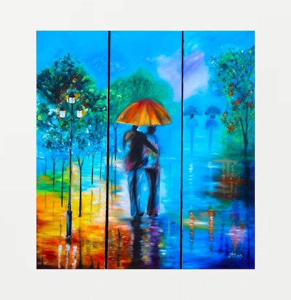 Rain Art Modern Rain Paintings Abstract Painting Large Etsy