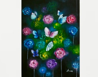 Butterfly painting, flower painting, abstract painting, butterfly art, modern art