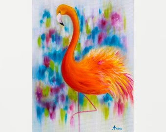フラミンゴ(油絵) フラミンゴの絵画、現代のフラミンゴの絵画、キャンバスの油絵 - Etsy 日本