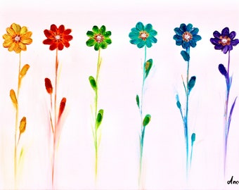Flower painting, floral painting, abstract flowers on canvas with texture, flower art