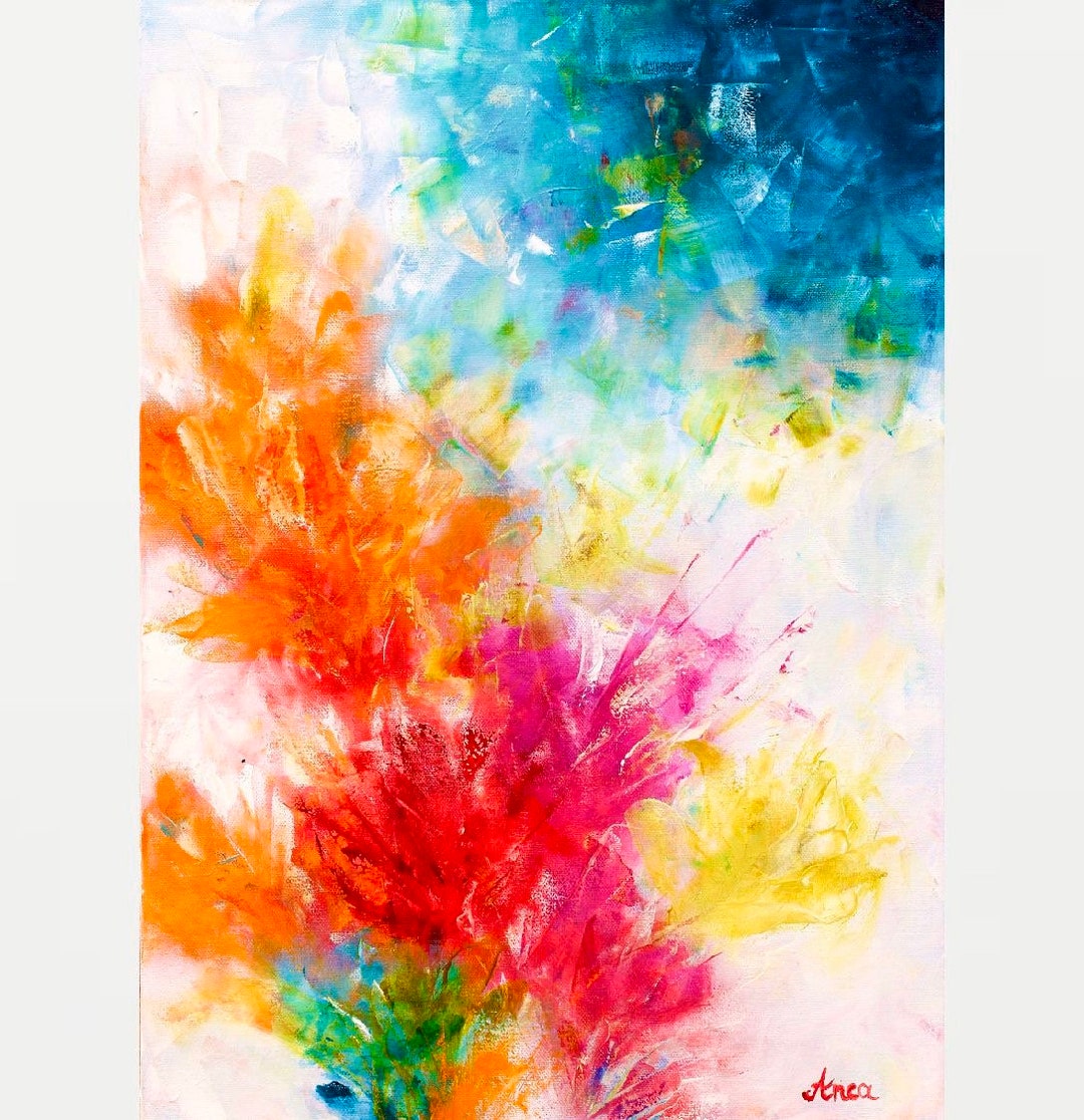 Abstract Flower Painting, Orange and Red Painting, Modern Wall Art - Etsy