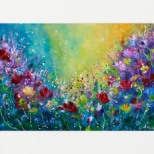 Abstract floral painting on canvas, modern wall decor, flowers painting