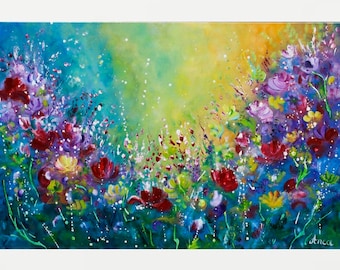 Abstract floral painting on canvas, modern wall decor, flowers painting
