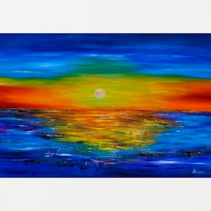 Original Beach Abstract Painting,Large Sky And Sea Painting,Large Ocean Canvas Painting,Cloud Painting,Painting For Living Room,Seascape Art