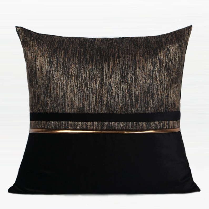 Decorative Pillow Throw Pillow Cover Black And Gold Horizontal Etsy