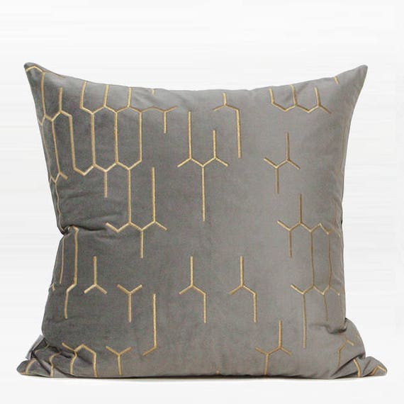 Decorative Pillow Throw Pillow Cover Gray With Gold Etsy
