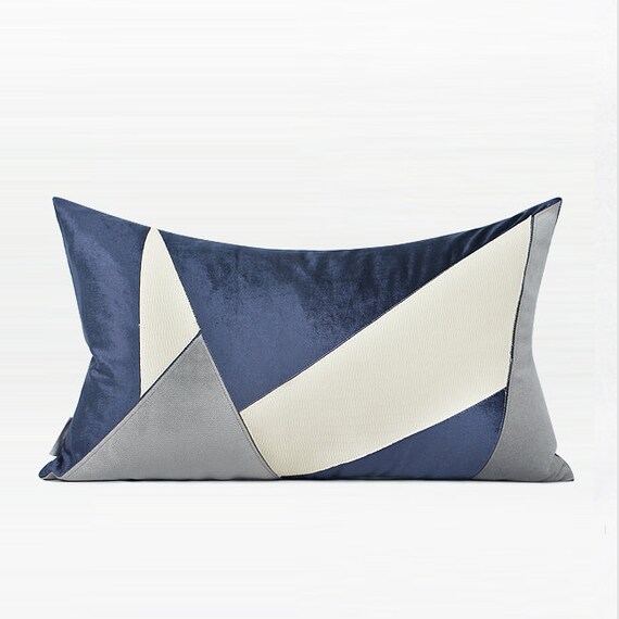 Lumbar Pillow Blue Gray White Irregular 12 X 20 Etsy
