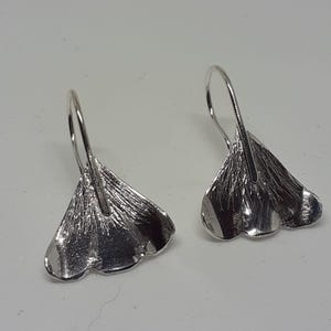 Sterling silver Ginko leaf threader earrings, handmade in Scotland