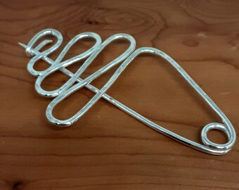 Large sterling silver brooch, scarf pin, shawl pin, kilt pin, handmade in Scotland