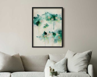 Watercolour Abstract Flower Painting, Framed Green Abstract Floral Art Print, Modern Flower Art Print, Green Floral Wall Decor