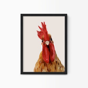 Quirky Chicken Wall Art Prints, Modern Chicken Art Painting, Farmhouse Kitchen Wall Decor, Framed Nursery Animal Art