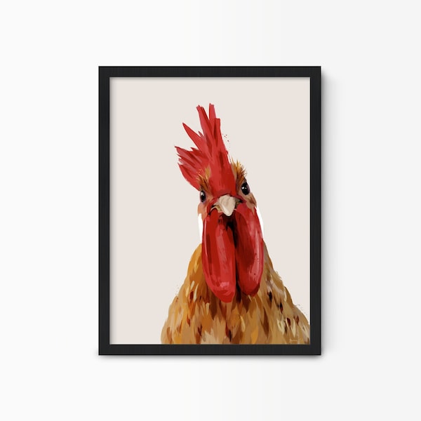 Quirky Chicken Wall Art Prints, Peinture d'art de poulet moderne, Décoration murale de cuisine de ferme, Art animalier encadré de pépinière