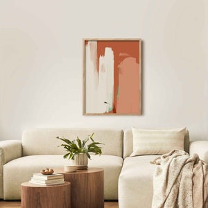 Beige Terracotta Pink Abstract Wall Art Print, Modern Mid Century Living Room Bedroom Wall Decor