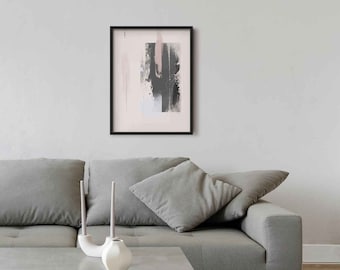 Pink and Grey Abstract Wall Art Prints, Blush Pink Abstract Painting, Framed Minimalist Abstract Art, Modern Bedroom Wall Art