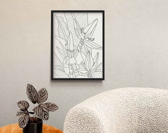 Banana Flower Line Art,  Black & White Botanical Illustration, Banana Leaf Art Print, Floral Wall Art Prints