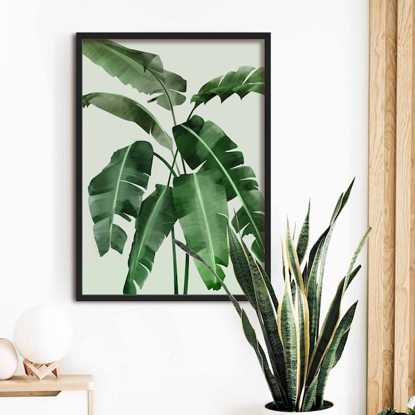 Banana Leaves Print, Framed Botanical Wall Art, Modern Tropical Leaf Print, Banana Leaf Botanical Poster