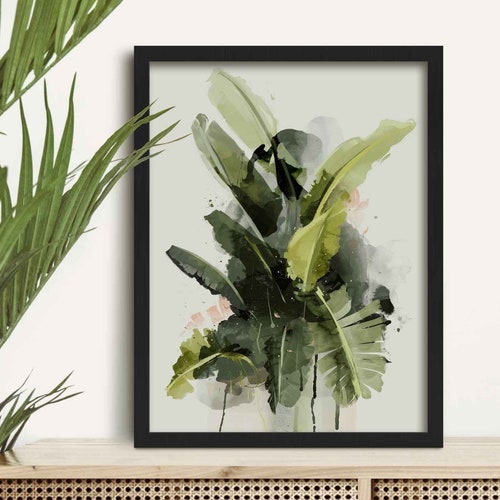 Dark Tropical Jungle Leaf Art Print Framed Botanical Wall Etsy