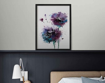 Purple Abstract Floral Wall Art Print, Modern Abstract Flower Painting, Purple Floral Wall Decor