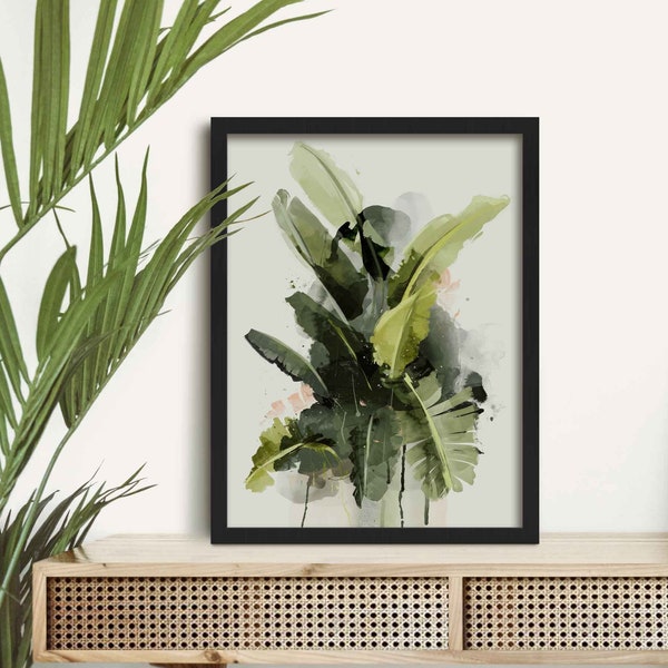 Abstract Banana Leaf Wall Art, Framed Botanical Prints, Tropical Plant Art, Modern Plant Decor Gifts