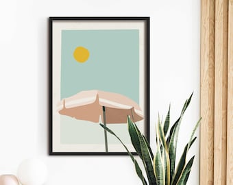 Beach Umbrella Framed Coastal Wall Art Print