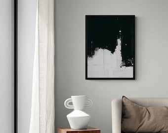 Dark Minimalist Abstract Wall Art, Large Framed Abstract Prints, Black and Grey Modern Abstract Painting