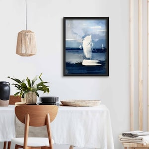 Nautical Sailboat Print, Framed Sailing Ocean Print, Modern Seascape Painting Sailing Gift, Coastal Wall Decor