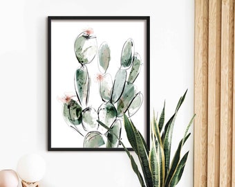 Watercolour Cactus Painting, Cactus Wall Art Print, Modern Cactus Wall Decor Gifts, Framed Botanical Poster