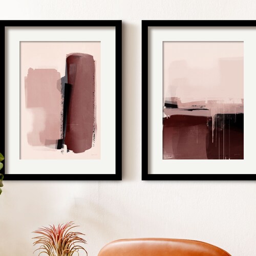 Pink Abstract Wall Art Set Blush Pink Set of 2 Prints Modern Etsy UK