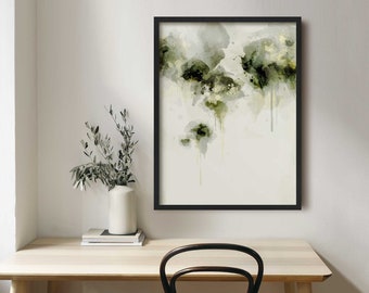 Green Abstract Floral Art Print, Framed Watercolour Abstract Flower Painting, Modern Flower Art Print, Green Floral Wall Decor