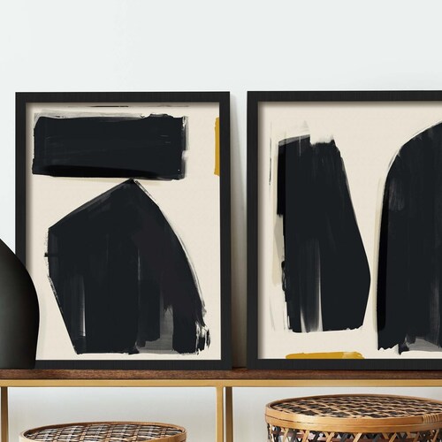 Dark Abstract Set of 2 Prints Framed Abstract Wall Art Set Etsy