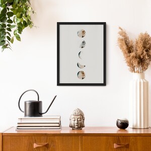 Boho Moon Phases Wall Art Print, Scandinavian Minimalist Bedroom Wall Decor