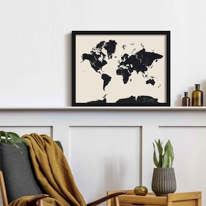 Large World Map Travel Wall Art Print,  Map Of The World Large Neutral Office Wall Art Gift