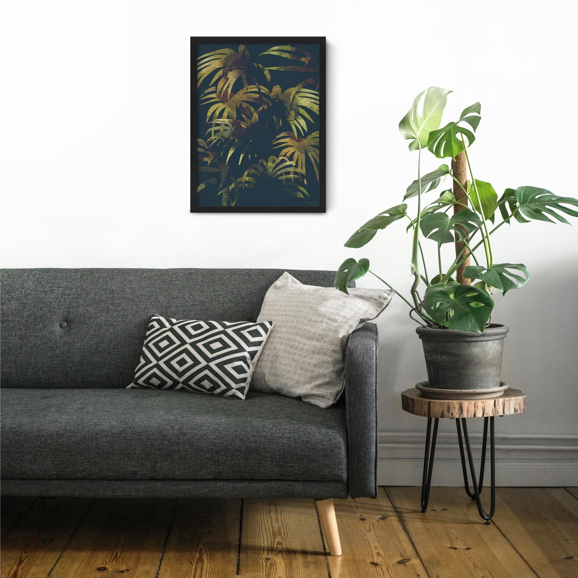 Dark Tropical Jungle Leaf Art Print Framed Botanical Wall Etsy
