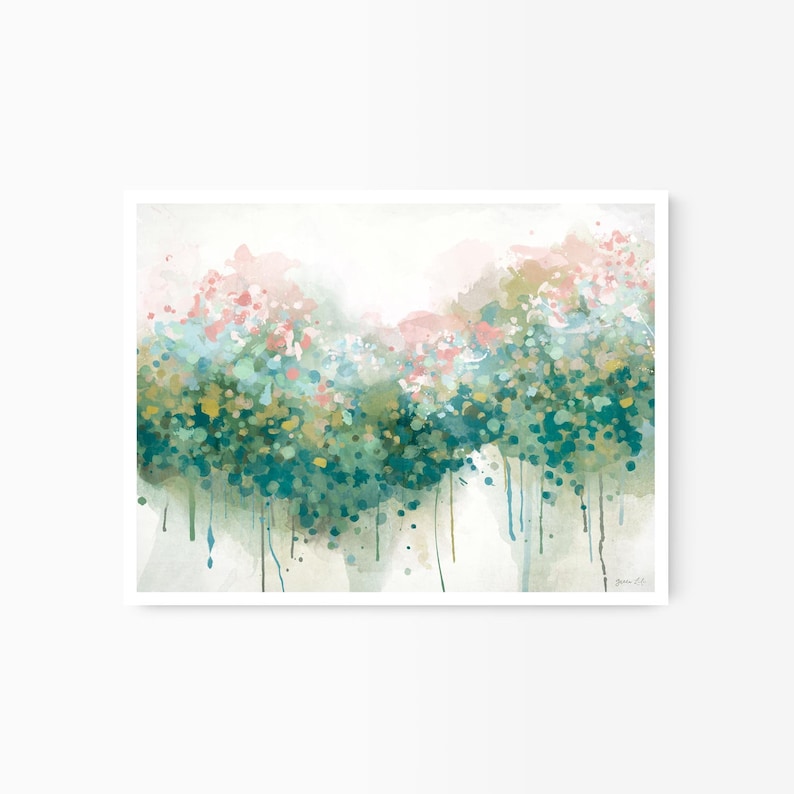 Pink & Green Abstract Floral Wall Art Framed Abstract Flower Etsy