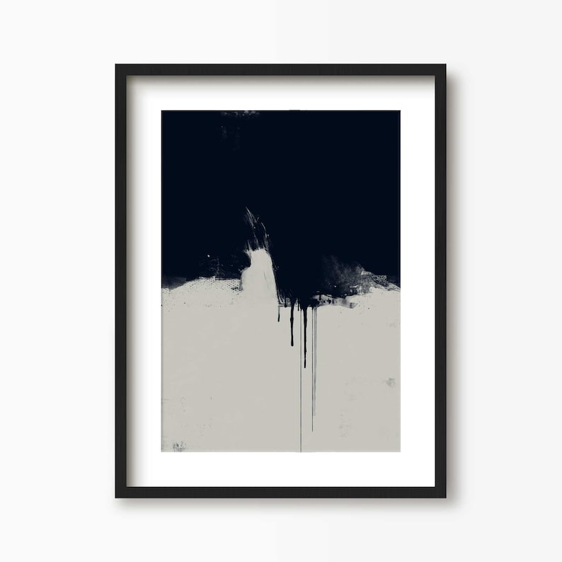 Dark Abstract Art, Framed Abstract Wall Art Prints, Abstract Painting, Black and Grey Minimalist Wall Art Black Frame + Mount