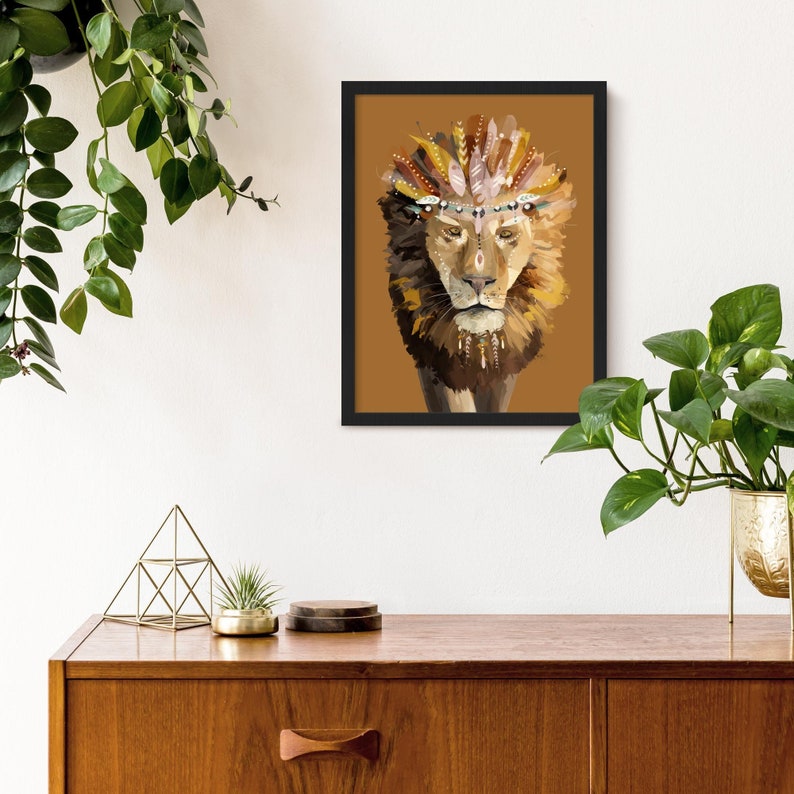 Bohemian Lion Art Print Lion Painting Framed Lion Poster Etsy UK