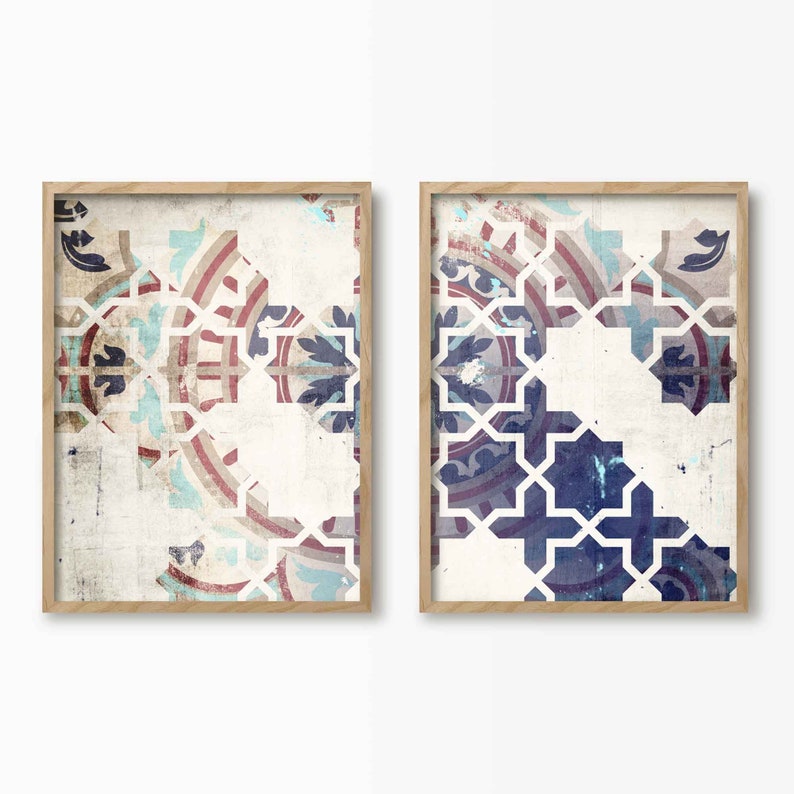 Blue Moroccan Wall Art Set of 2 Prints Modern Morocco Boho Etsy